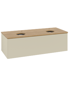 Villeroy und Boch Antao Waschtisch-Unterschrank L35051HJ mit Beleuchtung, 120x36x50cm, Hahnloch, Waschbeckenplattenfarbe honey oak, silk grey matt lacquer