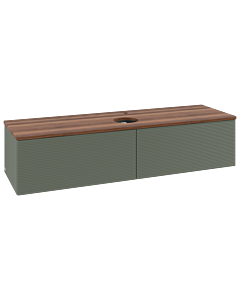 Meuble vasque Villeroy &amp; Boch Antao L36152HL avec éclairage et finition texturée, 160 x 36 x 50 cm, perçage robinetterie, plan vasque couleur noyer chaud, laque mate vert feuille