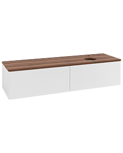 Meuble vasque Villeroy &amp; Boch Antao L38152GF 160 x 36 x 50 cm, percé pour robinetterie, plan vasque couleur noyer chaud, laque blanche brillante