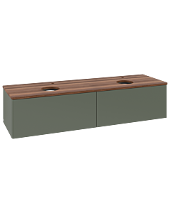 Villeroy und Boch Antao Waschtisch-Unterschrank L39052HL mit Beleuchtung, 160x36x50cm, Hahnlochbohrung, Waschbeckenplattenfarbe warm walnut, leaf green matt lacquer