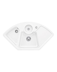 Villeroy und Boch Solo évier d&#39;angle 670802KG garniture de vidange , fonctionnement excentrique, bac à restes, Blanche Neige