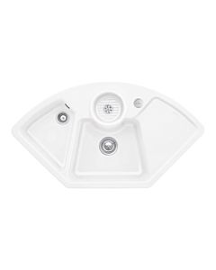 Villeroy und Boch Solo évier d&#39;angle 670802RW garniture de vidange , fonctionnement excentrique, bac à restes, Stone White