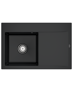 Villeroy und Boch Subway Style 45 Évier plat encastrable 334801R7 gauche, avec garniture de vidage , commande manuelle, noir pur, 78 x 51 cm