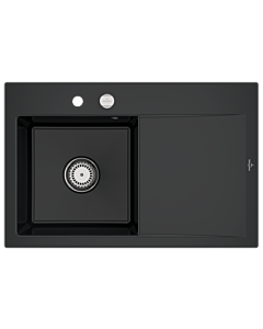 Villeroy und Boch Subway Style 45 Évier plat encastrable 334802R7 gauche, avec garniture de vidage , noir pur, 78 x 51 cm