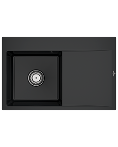 Villeroy und Boch Subway Style 45 Évier plat à chasse d&#39;eau 33481FR7 gauche, avec garniture de vidage , commande manuelle, noir pur, 78 x 51 cm