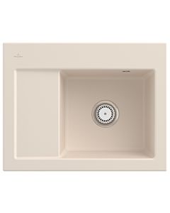 Villeroy und Boch Subway 45 Compact Einbauspüle 331301FU rechts, mit Ablaufgarnitur, 650 x 510 mm, Handbetätigung, ivory CeramicPlus