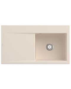 Villeroy und Boch Subway Style 50 Einbauspüle 335101FU Becken rechts, Ablaufgarnitur mit Handbetätigung, 900 x 510 mm, Ivory