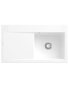 Villeroy und Boch Subway Style 50 Einbauspüle 335101R1 Becken rechts, Ablaufgarnitur mit Handbetätigung, 900 x 510 mm, weiß alpin