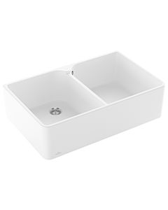 Villeroy und Boch Spülstein Doppelbecken 638001RW Ablaufgarnitur mit Handbetätigung, Stone White