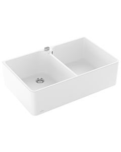 Villeroy und Boch Spülstein Doppelbecken 638002RW Ablaufgarnitur mit Exzenterbetätigung, Stone White