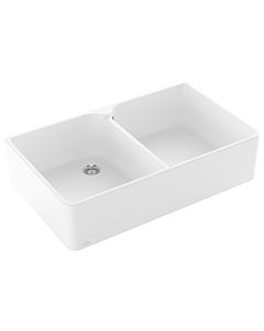 Villeroy und Boch Spülstein Doppelbecken 639001RW Ablaufgarnitur mit Handbetätigung, Stone White
