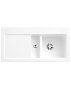 Villeroy & Boch Subway 60 évier encastré 671201R1 à droite, avec garniture de vidage et fonctionnement manuel, 1000 x 510 mm, blanc