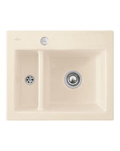 Villeroy und Boch Subway Flächenbündige Spüle 67802FFU mit Ablaufgarnitur und Exzenterbetätigung, Ivory