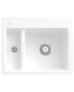 Villeroy und Boch Subway Flächenbündige Spüle 67801FR1 mit Ablaufgarnitur und Handbetätigung, weiß