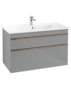 Villeroy und Boch Venticello vanity unit A92605RA 95.3 x 59 x 50.2 cm, basin in the middle, handle copper, glass Glossy Grey