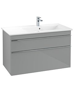 Villeroy und Boch Venticello Waschtisch-Unterschrank A92801RA 95,3 x 59 x 50,2 cm, Becken rechts, Griff Chrom, Glass Glossy Grey