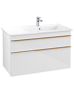 Villeroy und Boch Venticello A92805DH 95,3 x 59 x 50,2 cm, lavabo à droite, poignée en cuivre, Glossy White