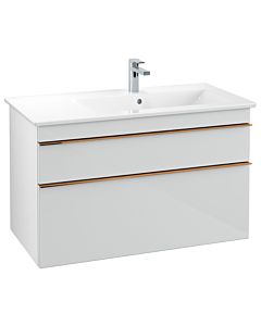 Villeroy und Boch Venticello Waschtisch-Unterschrank A92805RE 95,3 x 59 x 50,2 cm, Becken rechts, Griff Copper, Glass Glossy White