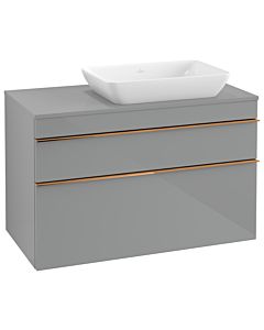 Villeroy und Boch Venticello Waschtisch-Unterschrank A94305RA 95,7 x 60,6 x 50,2 cm, Waschtisch rechts, Griff Copper, Glass Glossy Grey