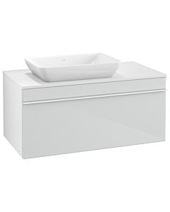 Venticello Villeroy und Boch vasque A94702RE 95,7 x 43,6 x 50,2 cm, meuble sous-vasque gauche, poignée blanche, verre Glossy White