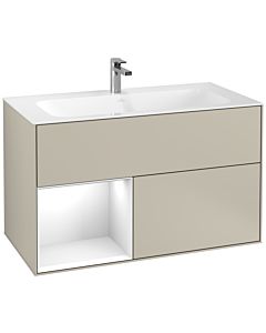 Villeroy und Boch Finion Waschtischunterschrank F030GFHH 99,6x59,1x49,8cm, Regal links Glossy white lacquer, Sand Matt Lacquer