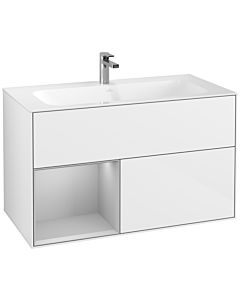 Villeroy und Boch Finion Villeroy und Boch F030GJGF 99,6x59,1x49,8cm, étagère à gauche gris clair mat, laqué blanc brillant
