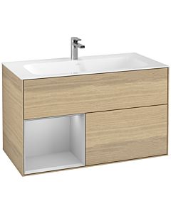Villeroy und Boch Finion Waschtischunterschrank F030GJPC 99,6x59,1x49,8cm, Regal links Light grey matt, Oak Veneer