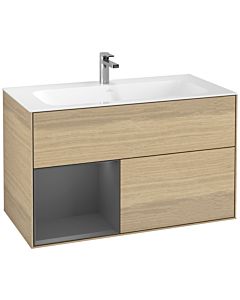 Villeroy und Boch Finion Waschtischunterschrank F030GKPC 99,6x59,1x49,8cm, Regal links Anthracite matt, Oak Veneer