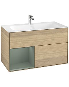 Villeroy und Boch Finion Waschtischunterschrank F030GMPC 99,6x59,1x49,8cm, Regal links Olive Matt Lacquer, Oak Veneer