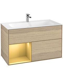 Villeroy und Boch Finion Waschtischunterschrank F030HFPC 99,6x59,1x49,8cm, Regal links Gold matt, Oak Veneer