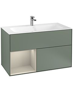 Villeroy und Boch Finion Waschtischunterschrank F030HHGM 99,6x59,1x49,8cm, Regal links Sand Matt Lacquer, Olive Matt Lacquer