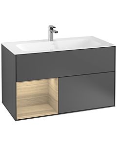 Villeroy und Boch Finion Waschtischunterschrank F030PCGK 99,6x59,1x49,8cm, Regal links Oak Veneer, Anthracite matt