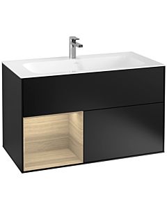 Villeroy und Boch Finion Waschtischunterschrank F030PCPD 99,6x59,1x49,8cm, Regal links Oak Veneer, Black matt lacquer