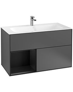 Villeroy und Boch Finion Waschtischunterschrank F030PDGK 99,6x59,1x49,8cm, Regal links Black matt lacquer, Anthracite matt