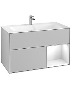 Villeroy und Boch Finion Villeroy und Boch F040GFGJ 99,6x59,1x49,8cm, étagère à droite laqué blanc brillant, gris clair mat