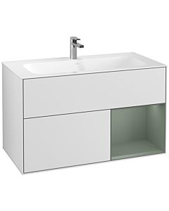 Villeroy und Boch Finion Waschtischunterschrank F040GMMT 99,6x59,1x49,8cm, Regal rechts Olive Matt Lacquer, White matt lacquer