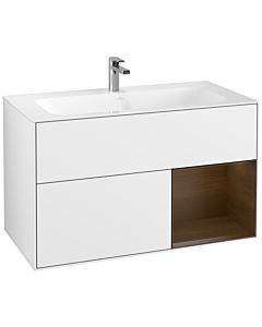 Villeroy und Boch Finion Villeroy und Boch F040GNGF 99,6x59,1x49,8cm, étagère droite placage noyer, laqué blanc brillant