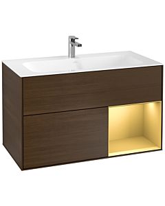 Villeroy und Boch Finion Villeroy und Boch F040HFGN 99,6x59,1x49,8cm, étagère droite or mat, placage noyer