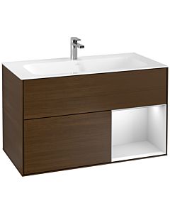 Villeroy und Boch Finion Villeroy und Boch F040MTGN 99,6x59,1x49,8cm, étagère à droite laqué blanc mat, placage noyer