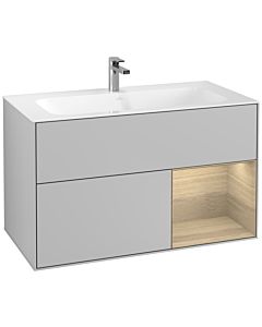 Villeroy und Boch Finion Waschtischunterschrank F040PCGJ 99,6x59,1x49,8cm, Regal rechts Oak Veneer, Light grey matt
