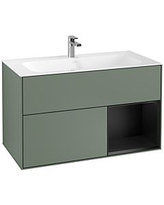 Villeroy und Boch Finion Villeroy und Boch F040PDGM 99,6x59,1x49,8cm, étagère à droite laqué noir mat, Olive Matt Lacquer