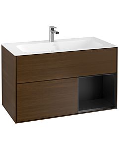 Villeroy und Boch Finion Villeroy und Boch F040PDGN 99,6x59,1x49,8cm, étagère à droite laqué noir mat, placage noyer