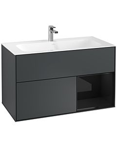 Villeroy und Boch Finion Waschtischunterschrank F040PHHG 99,6x59,1x49,8cm, Regal rechts Glossy Black Lacquer, Midnight Blue Matt Lacquer