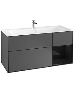Villeroy und Boch Finion Waschtischunterschrank F070PHGK 119,6x59,1cm, Regal rechts Glossy Black Lacquer, Anthracite matt