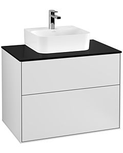 Villeroy und Boch Finion Waschtischunterschrank F08200MT 80x60,3x50,1cm, Abdeckplatte black matt, White matt lacquer