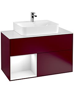 Villeroy und Boch Finion Villeroy und Boch F111GFHB 100cm, plaque de finition noir mat, étagère gauche laqué blanc brillant, Peony Matt