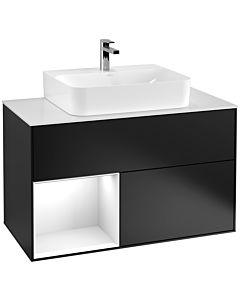 Villeroy und Boch Finion Villeroy und Boch Finion F111GFPD 100cm, cover plate black matt, shelf left Glossy white lacquer, black matt lacquer