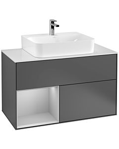 Villeroy und Boch Finion Villeroy und Boch F111GJGK 100cm, plaque de finition noir mat, étagère gauche gris clair mat, anthracite mat