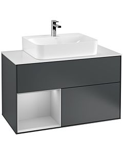 Villeroy und Boch Finion Villeroy und Boch F111GJHG 100cm, plaque de finition noir mat, étagère gauche gris clair mat, Midnight Blue Matt Lacquer