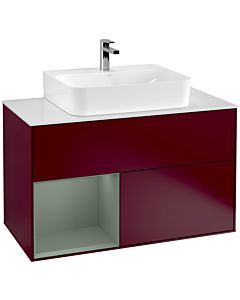 Villeroy und Boch Finion Villeroy und Boch F111GMHB 100cm, plaque de finition noir mat, étagère gauche Olive Matt Lacquer , Peony Matt